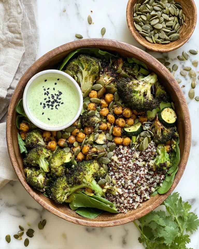 Roasted Broccoli Salad with Chickpeas, Quinoa, and Tahini Dressing Recipe