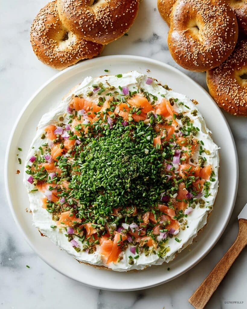 Layered Smoked Salmon Dip with Mini Bagel Chips Recipe