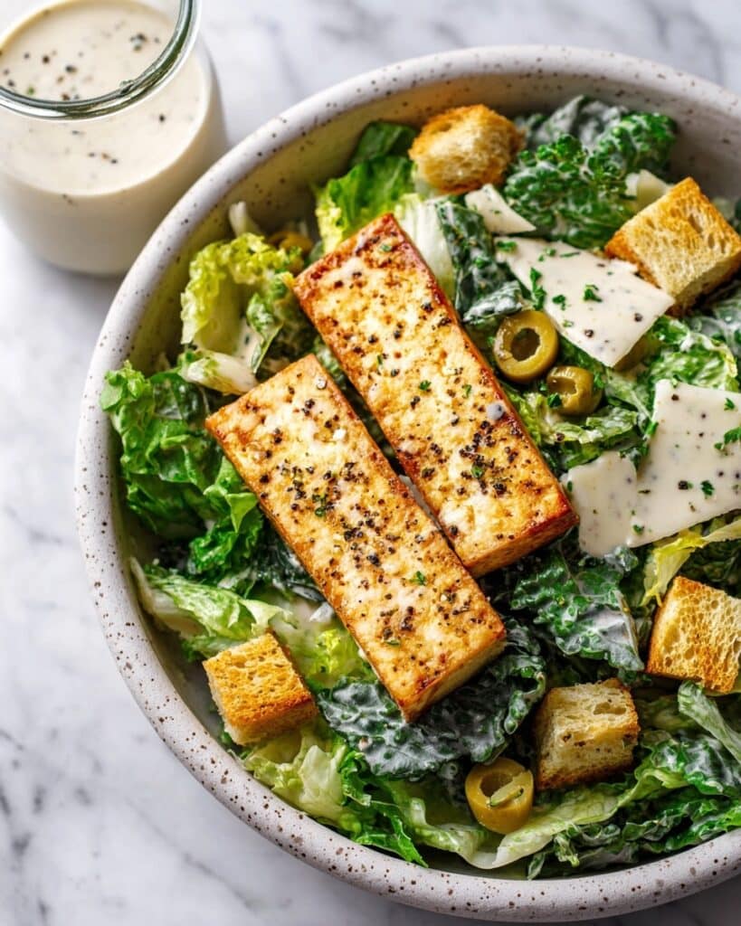 Ridiculously Easy Vegan Caesar Salad with Lemon Tofu Recipe