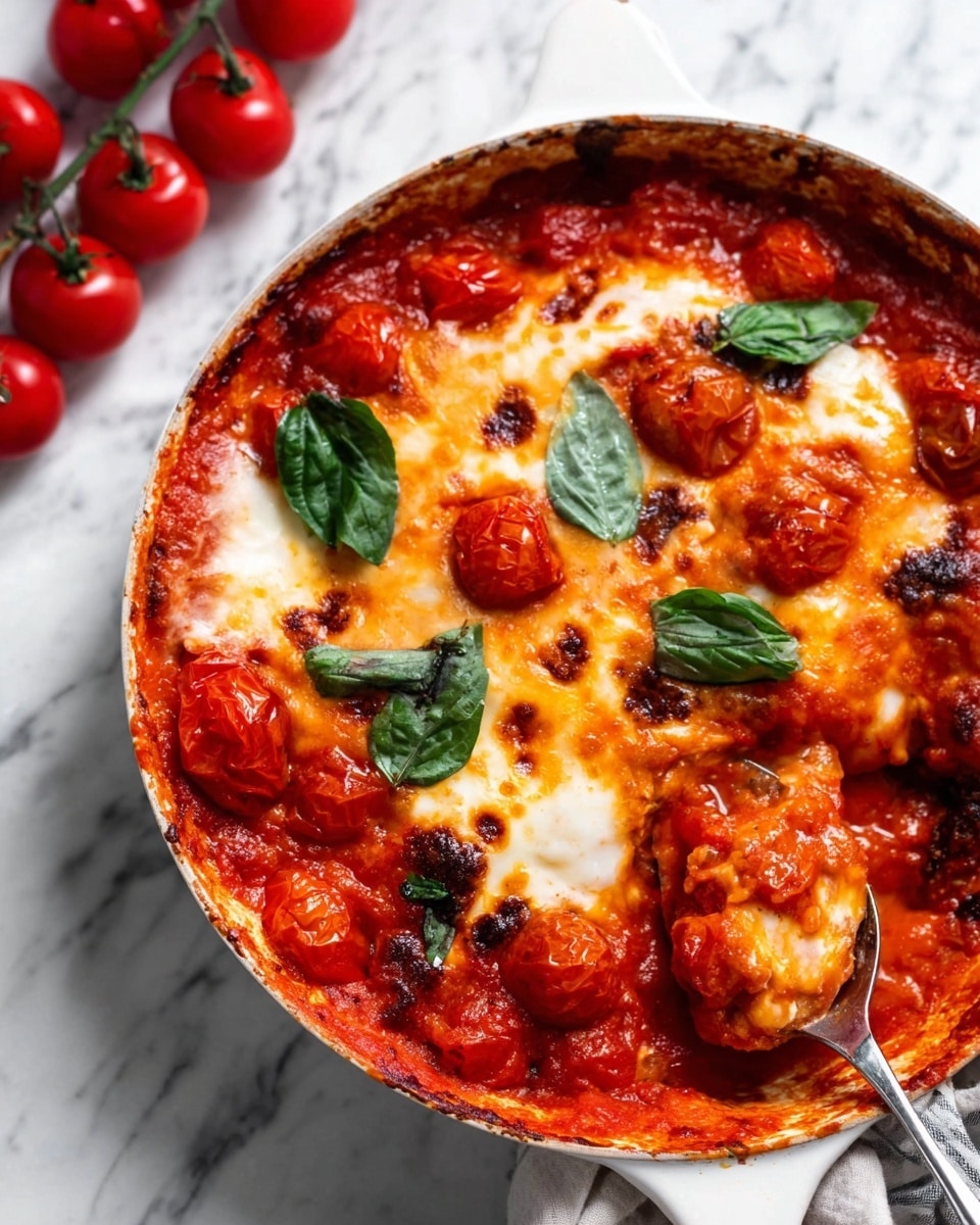 The dish shows a white plate filled with soft orange-red gnocchi covered in thick tomato sauce. There are melted white cheese pieces spread on top of the gnocchi, partially melted into the sauce. Bright green basil leaves are scattered on the surface, adding a fresh contrast. A silver fork is placed on the left side of the plate, slightly digging into the gnocchi. The background is a white marbled texture. Photo taken with an iphone --ar 4:5 --v 7