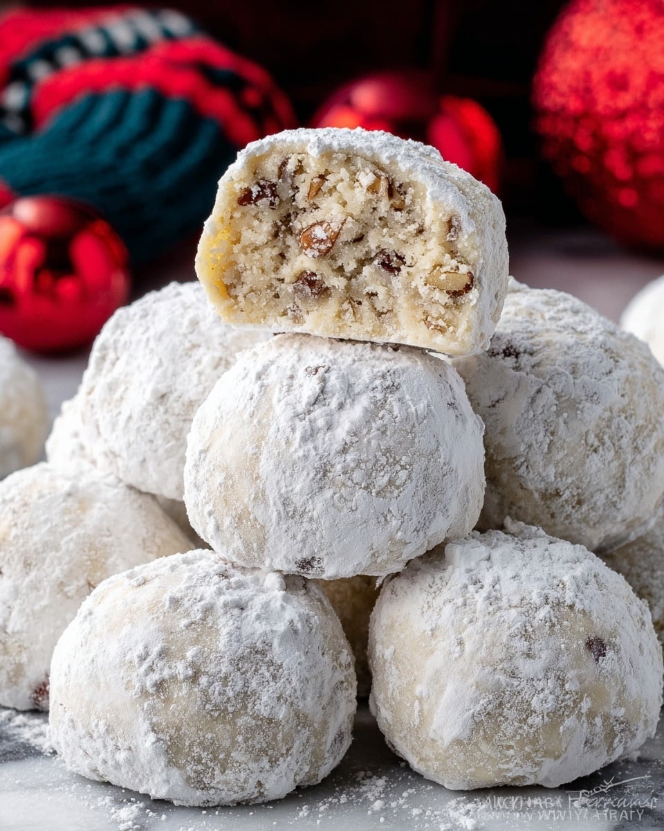 A white plate filled with three layers of round cookies covered in powdered sugar, giving them a snowy white look. The cookies have a rough texture with light beige spots peeking through the sugar. Behind the plate, some cookies are cooling on a metal rack. Around the plate, there are green pine branches with white berries and red and white twisted candy canes adding a festive touch. A cloth with black stripes lies to the right. The whole scene is set on a white marbled surface. photo taken with an iphone --ar 4:5 --v 7
