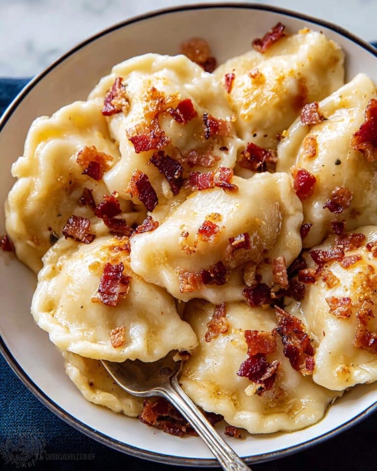Creamy Potato and Mozzarella Pierogi with Bacon Topping Recipe