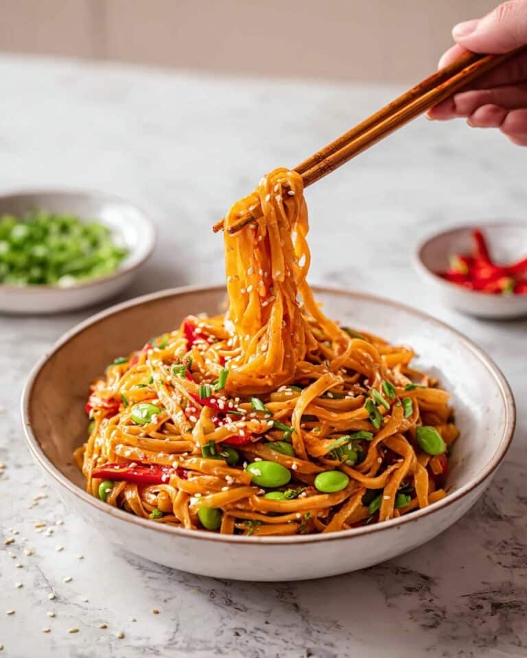 Sesame Noodles with Udon, Edamame, and Fresh Vegetables Recipe