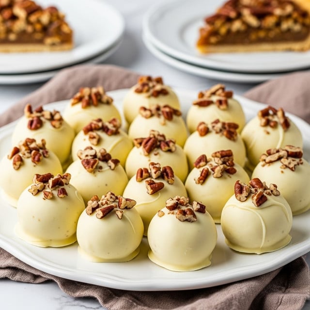 The image shows a white plate filled with about ten small round treats covered in thick, creamy pale yellow coating. Each treat is topped with small chopped brown nuts, adding texture and a little color contrast. The coating looks smooth but slightly uneven, with some nuts scattered on the plate around the treats. In the background, there is a blurred piece of dessert on another white plate, and the entire scene sits on a surface with a white marbled texture. photo taken with an iphone --ar 4:5 --v 7