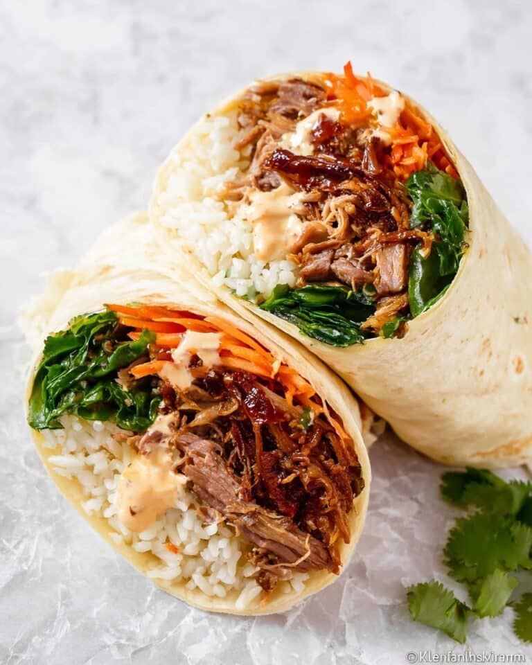 Korean Pork Burritos with Pickled Vegetables and Kimchi Recipe