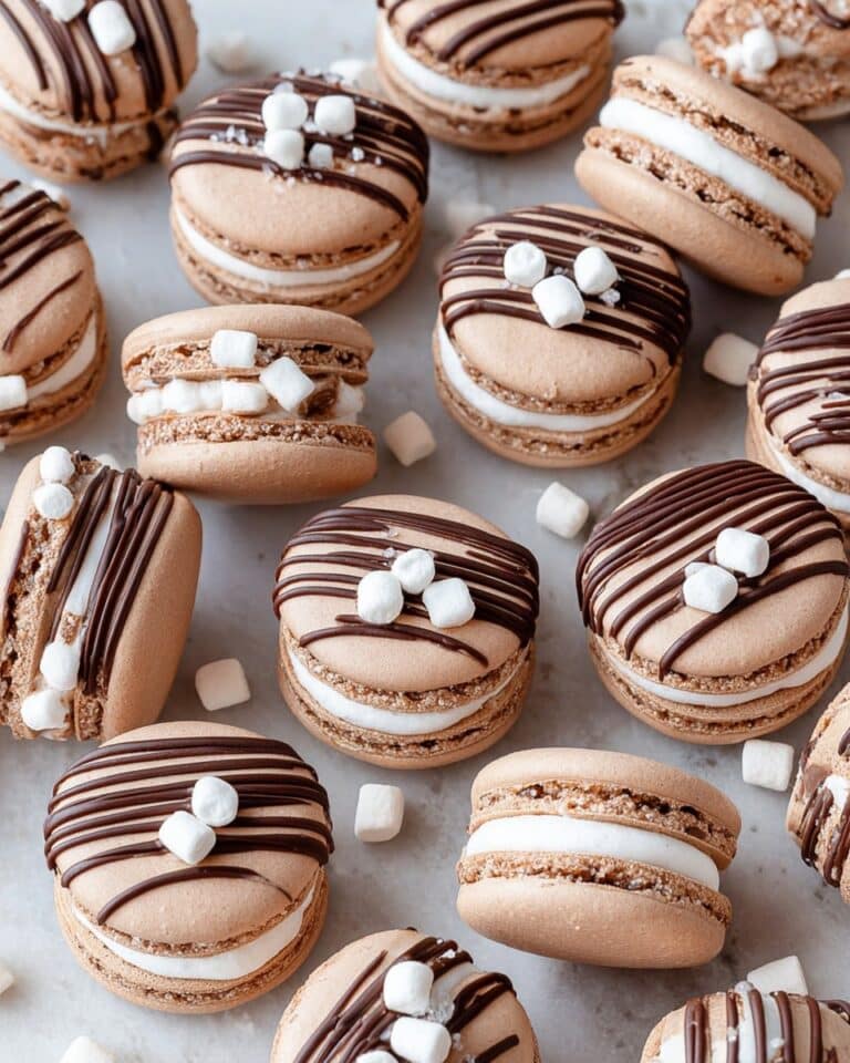 Hot Chocolate Macarons with Dark Chocolate Ganache and Dehydrated Marshmallows Recipe