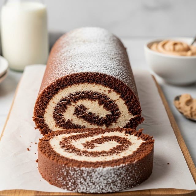 Chocolate Roll Cake with Peanut Butter Cream Filling Recipe